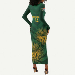 Custom South Africa Cricket Long Sleeve Bodycon Dress Go Champions Proteas LT14