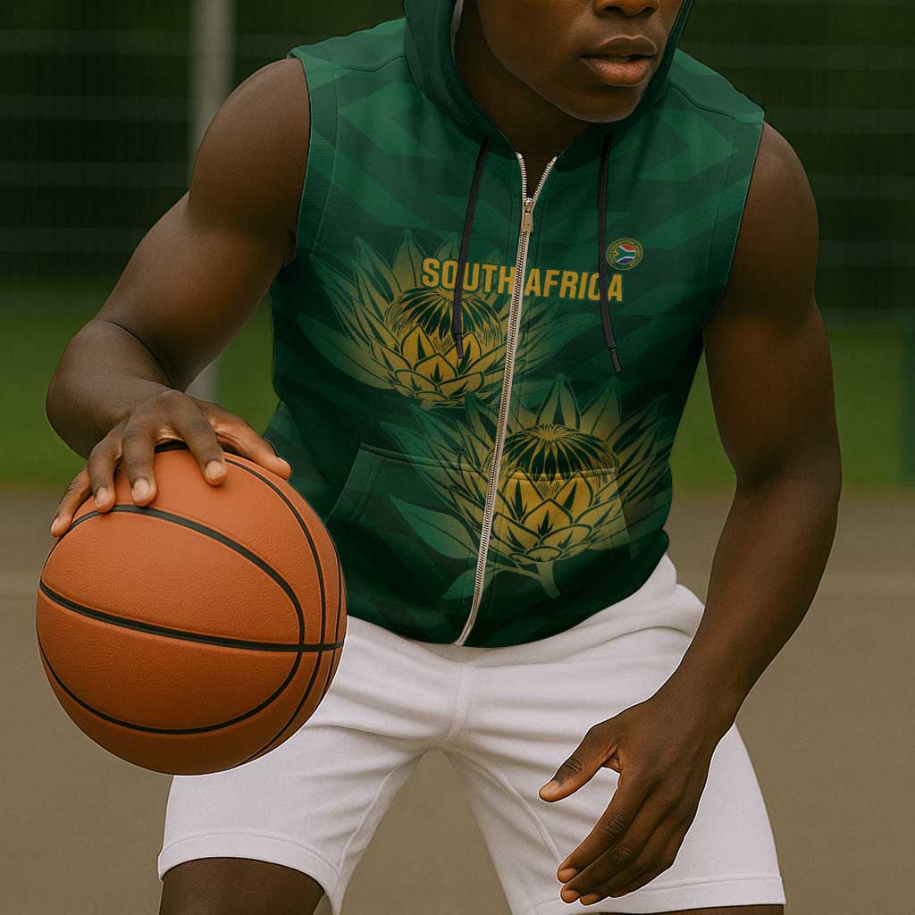 Custom South Africa Cricket Sleeveless Zip Hoodie Go Champions Proteas - African Pride