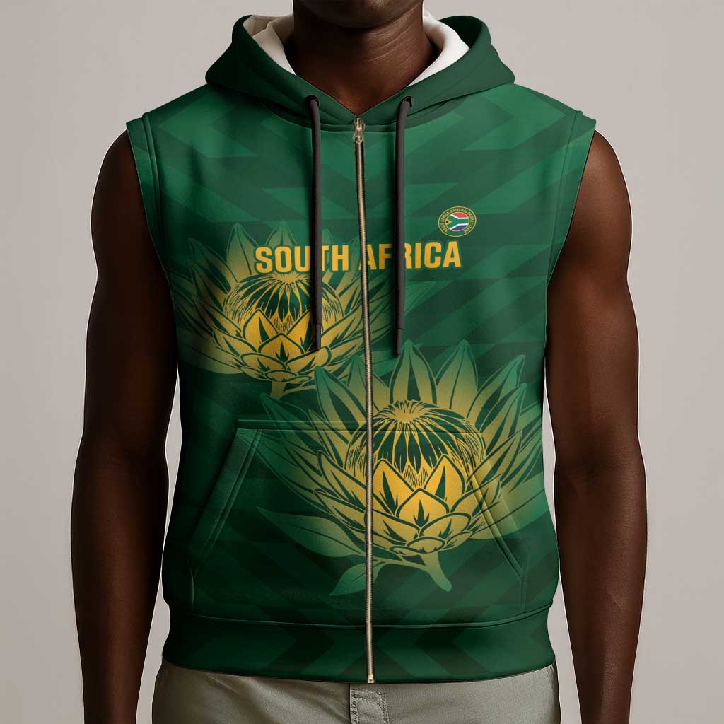 Custom South Africa Cricket Sleeveless Zip Hoodie Go Champions Proteas - African Pride