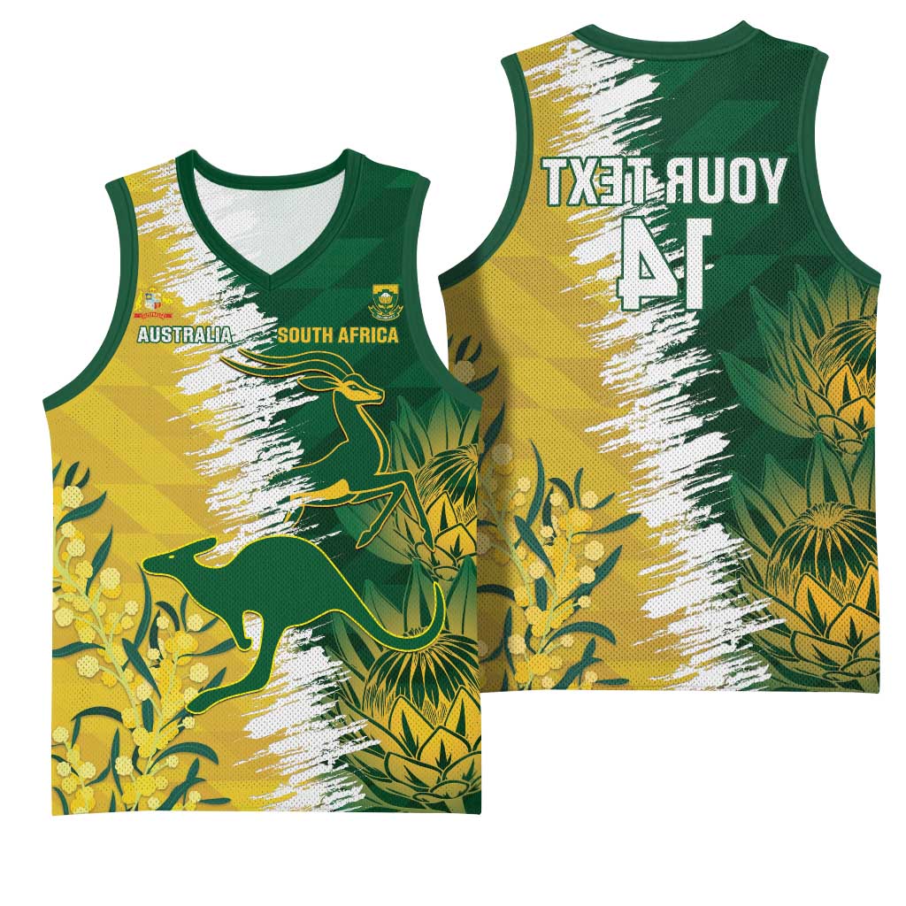 Custom South Africa And Australia Basketball Jersey Aussies Proteas Together - Cricket Style - African Pride