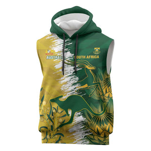 Custom South Africa And Australia Sleeveless Hoodie Aussies Proteas Together - Cricket Style - African Pride