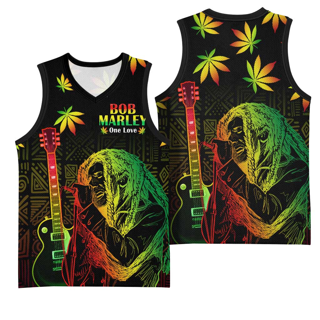 Afro Jamaica Legend Bob Day Basketball Jersey One Love Jamaican Reggae African Pattern - African Pride