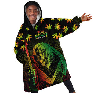 Afro Jamaica Legend Bob Day KId Wearable Blanket Hoodie One Love Jamaican Reggae African Pattern