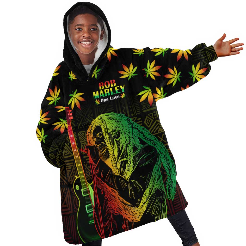 Afro Jamaica Legend Bob Day KId Wearable Blanket Hoodie One Love Jamaican Reggae African Pattern