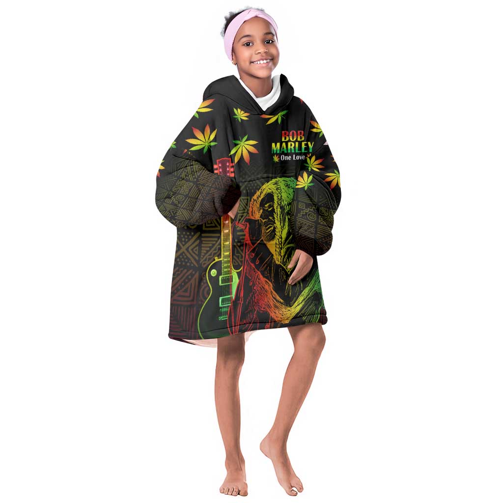 Afro Jamaica Legend Bob Day KId Wearable Blanket Hoodie One Love Jamaican Reggae African Pattern