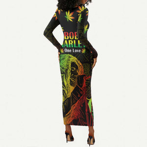 Afro Jamaica Legend Bob Day Long Sleeve Bodycon Dress One Love Jamaican Reggae African Pattern LT14