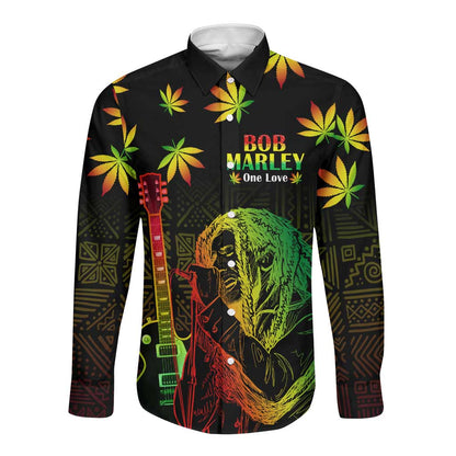 Afro Jamaica Legend Bob Day Long Sleeve Button Shirt One Love Jamaican Reggae African Pattern