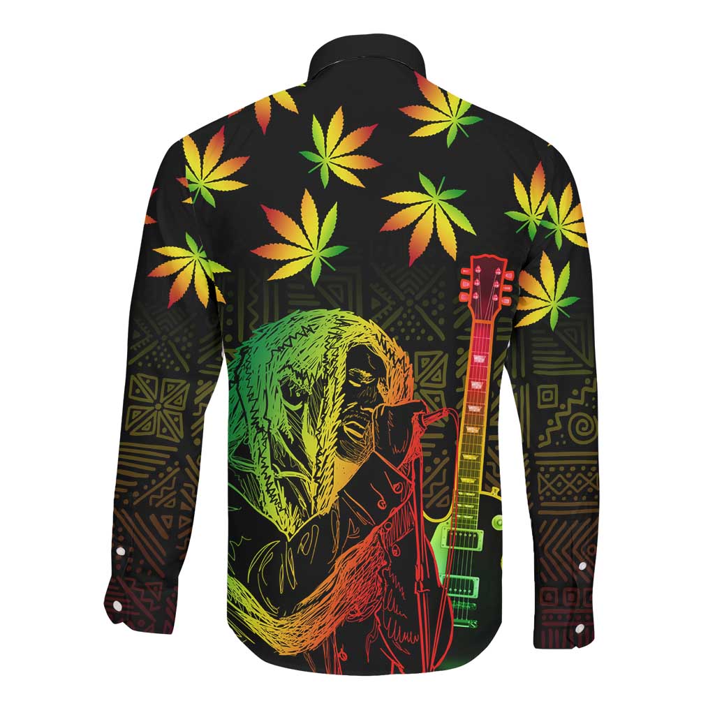 Afro Jamaica Legend Bob Day Long Sleeve Button Shirt One Love Jamaican Reggae African Pattern