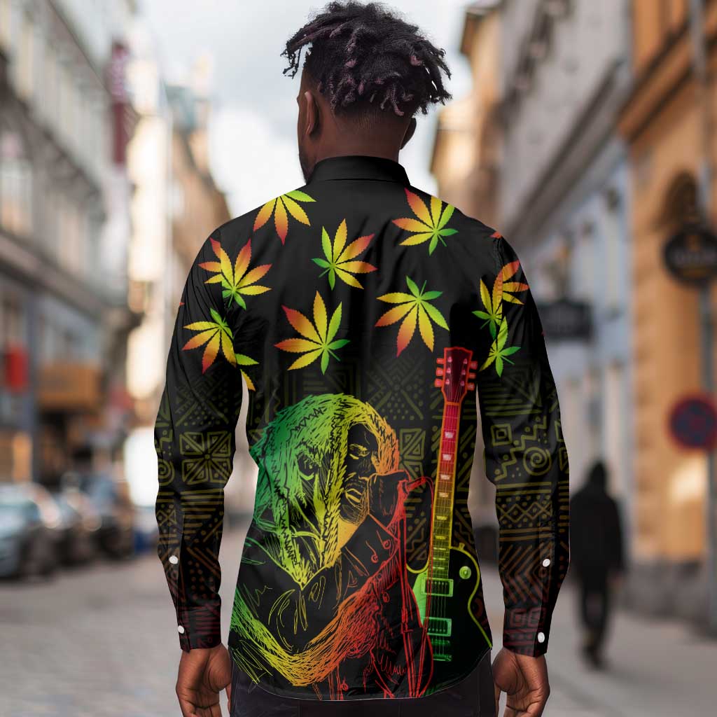 Afro Jamaica Legend Bob Day Long Sleeve Button Shirt One Love Jamaican Reggae African Pattern