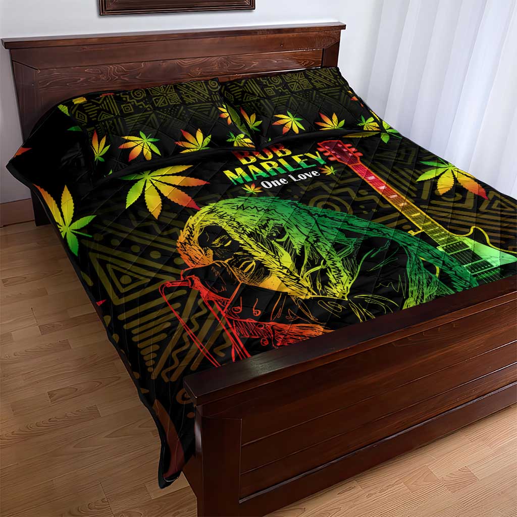 Afro Jamaica Legend Bob Day Quilt Bed Set One Love Jamaican Reggae African Pattern