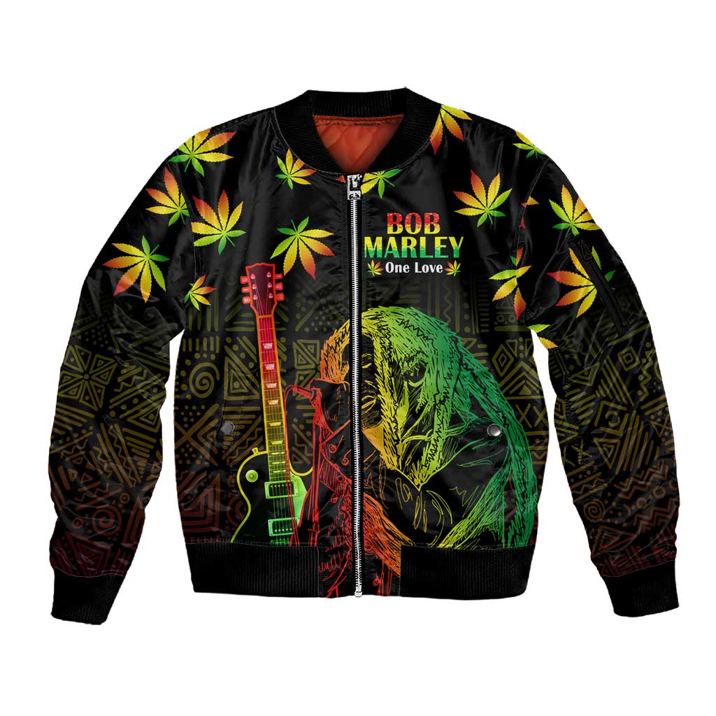 Afro Jamaica Legend Bob Day Sleeve Zip Bomber Jacket One Love Jamaican Reggae African Pattern