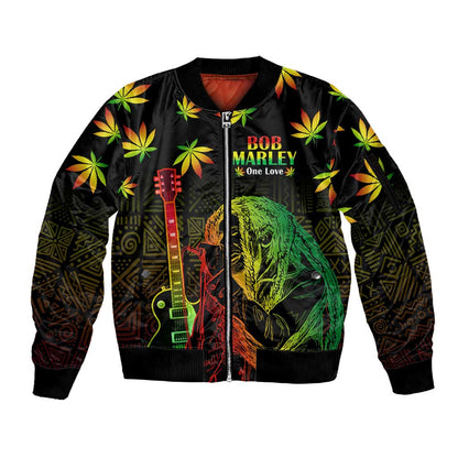 Afro Jamaica Legend Bob Day Sleeve Zip Bomber Jacket One Love Jamaican Reggae African Pattern