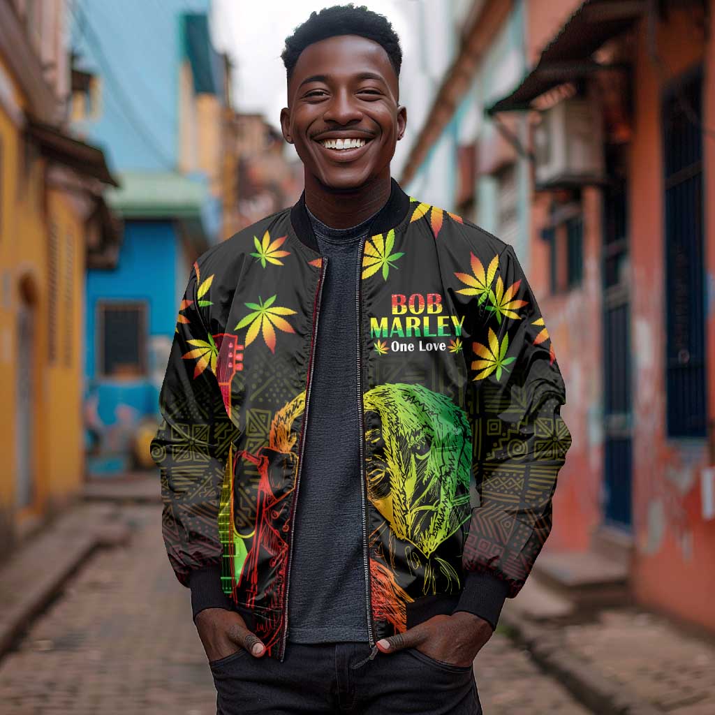 Afro Jamaica Legend Bob Day Sleeve Zip Bomber Jacket One Love Jamaican Reggae African Pattern