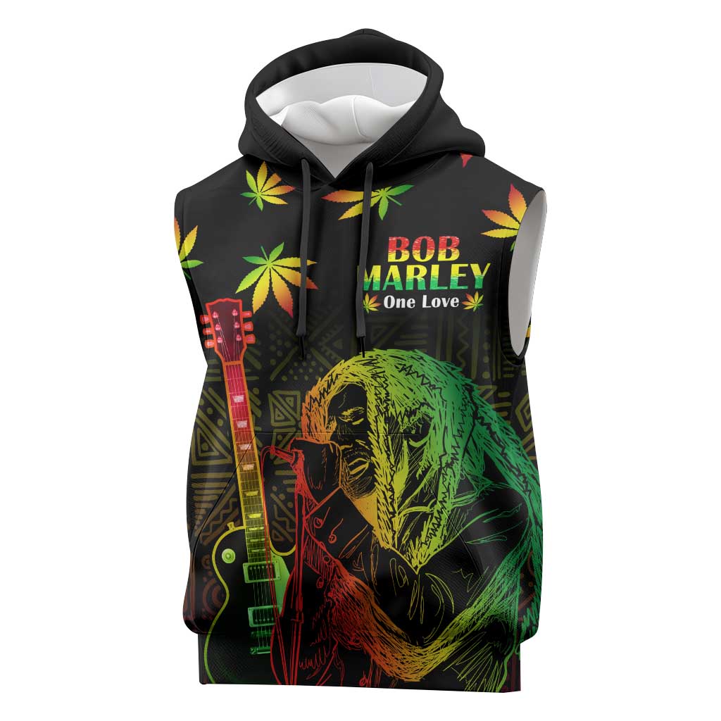 Afro Jamaica Legend Bob Day Sleeveless Hoodie One Love Jamaican Reggae African Pattern - African Pride