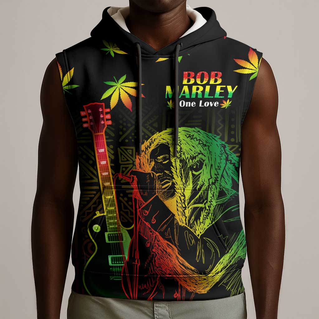 Afro Jamaica Legend Bob Day Sleeveless Hoodie One Love Jamaican Reggae African Pattern - African Pride