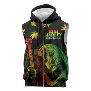 Afro Jamaica Legend Bob Day Sleeveless Zip Hoodie One Love Jamaican Reggae African Pattern - African Pride