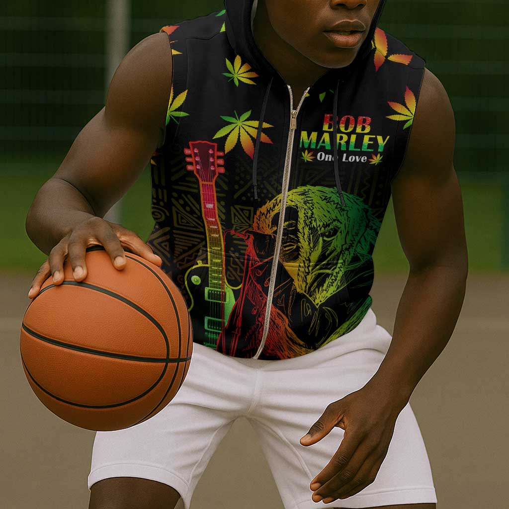 Afro Jamaica Legend Bob Day Sleeveless Zip Hoodie One Love Jamaican Reggae African Pattern - African Pride