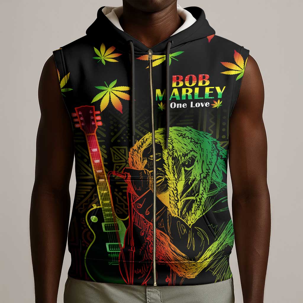 Afro Jamaica Legend Bob Day Sleeveless Zip Hoodie One Love Jamaican Reggae African Pattern - African Pride