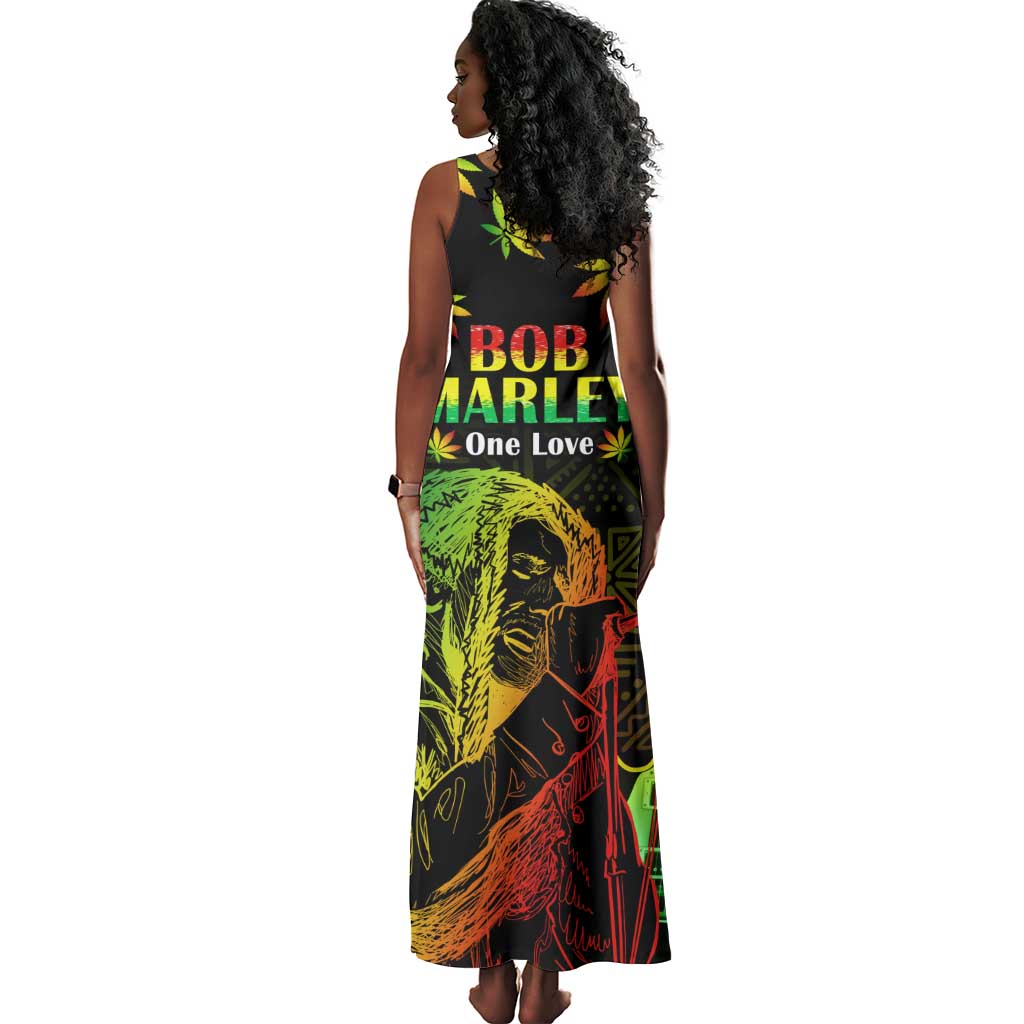 Afro Jamaica Legend Bob Day Tank Maxi Dress One Love Jamaican Reggae African Pattern