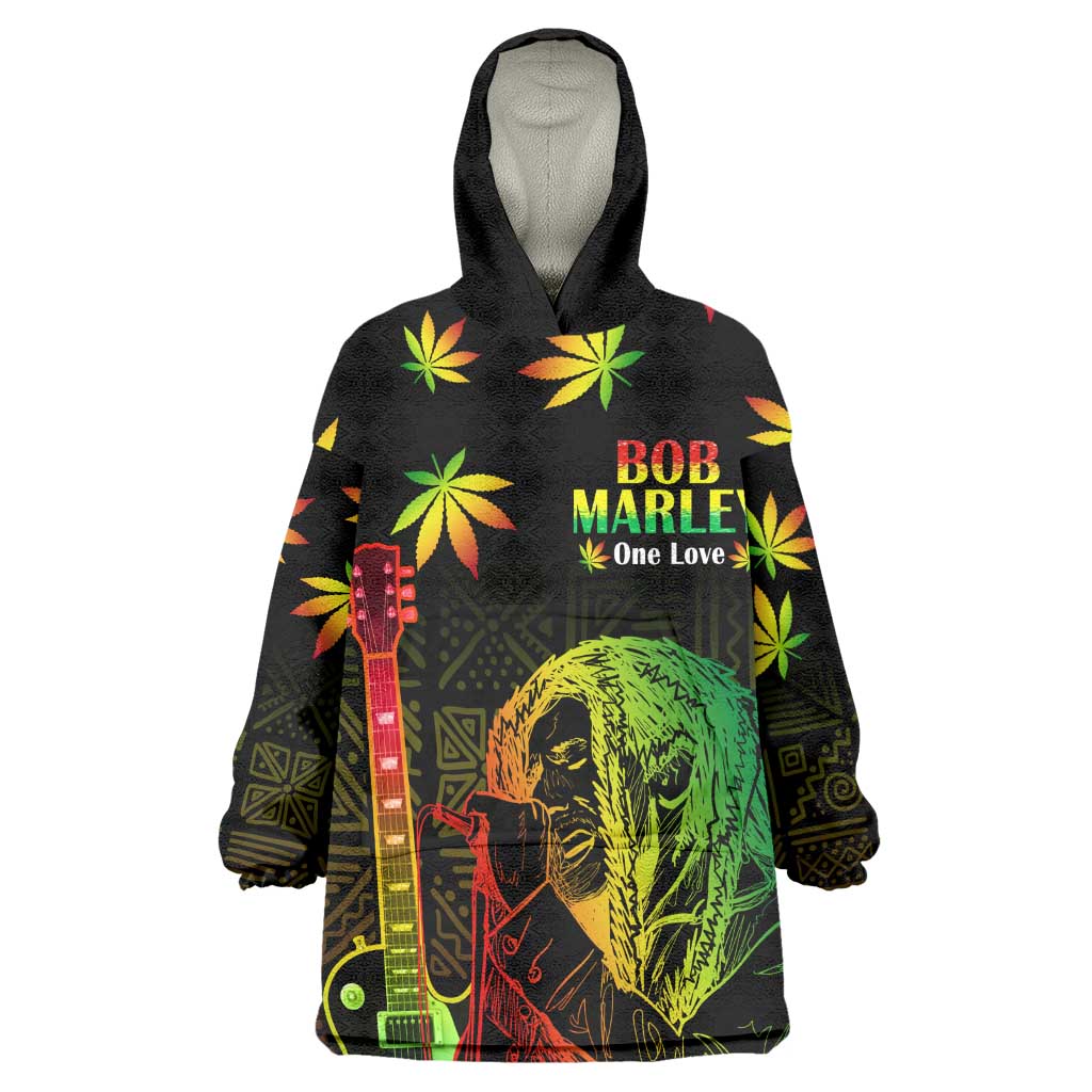 Afro Jamaica Legend Bob Day Wearable Blanket Hoodie One Love Jamaican Reggae African Pattern