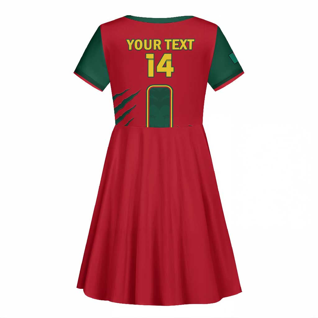 Custom Cameroon Football Kid Short Sleeve Dress 2024 African Nations Go Champions Lion Style