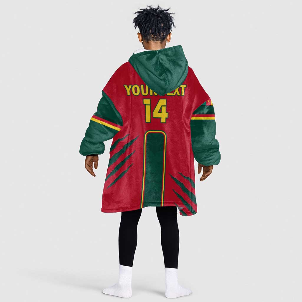 Custom Cameroon Football KId Wearable Blanket Hoodie 2024 African Nations Go Champions Lion Style