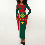 Custom Cameroon Football Long Sleeve Bodycon Dress 2024 African Nations Go Champions Lion Style LT14