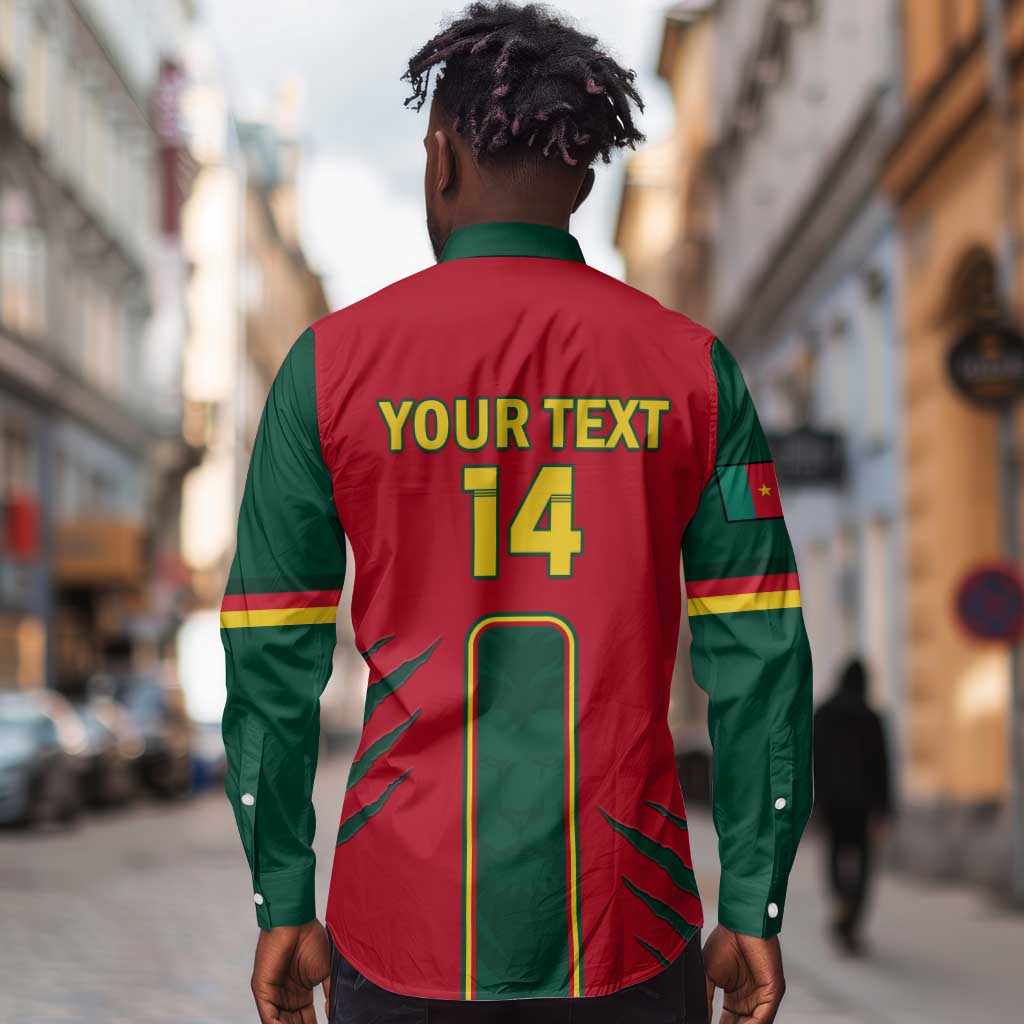Custom Cameroon Football Long Sleeve Button Shirt 2024 African Nations Go Champions Lion Style