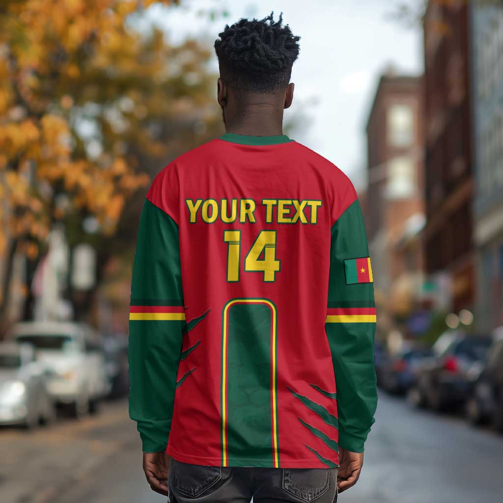 Custom Cameroon Football Long Sleeve Shirt 2024 African Nations Go Champions Lion Style LT14