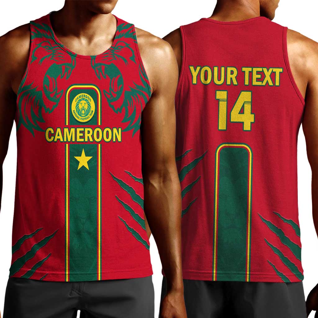 Custom Cameroon Football Men Tank Top 2024 African Nations Go Champions Lion Style