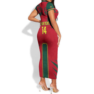 Custom Cameroon Football Short Sleeve Bodycon Dress 2024 African Nations Go Champions Lion Style LT14