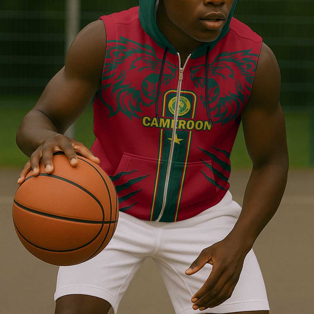 Custom Cameroon Football Sleeveless Zip Hoodie 2024 African Nations Go Champions Lion Style - African Pride