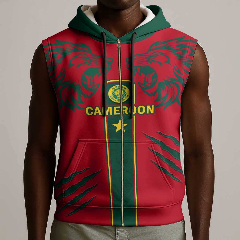 Custom Cameroon Football Sleeveless Zip Hoodie 2024 African Nations Go Champions Lion Style - African Pride