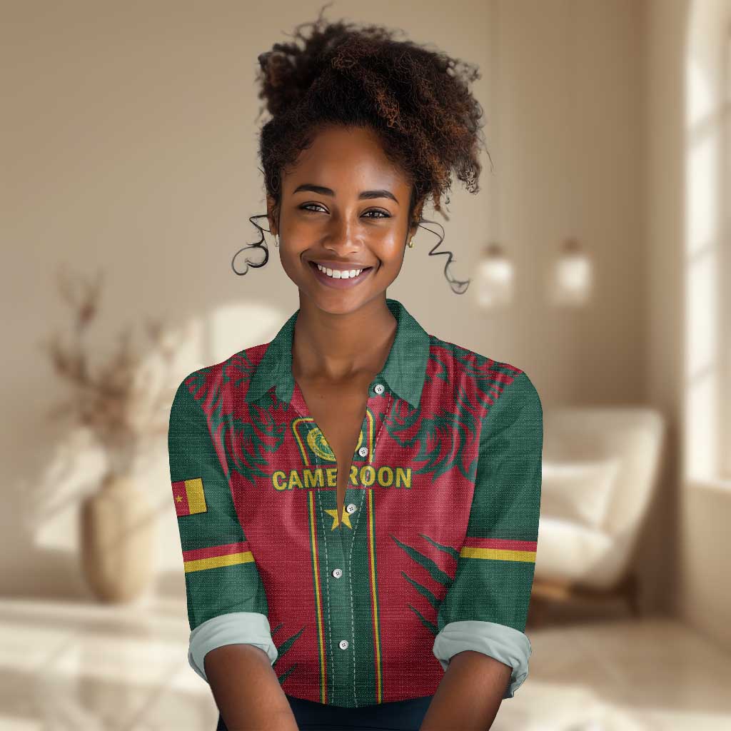 Custom Cameroon Football Women Casual Shirt 2024 African Nations Go Champions Lion Style LT14