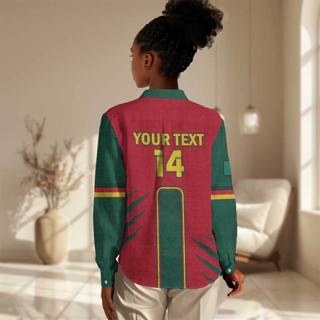 Custom Cameroon Football Women Casual Shirt 2024 African Nations Go Champions Lion Style LT14