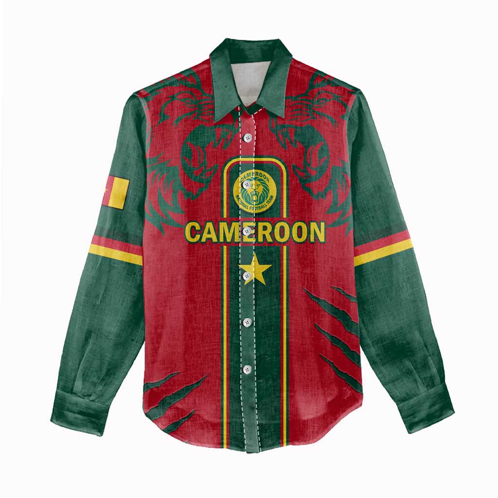 Custom Cameroon Football Women Casual Shirt 2024 African Nations Go Champions Lion Style LT14