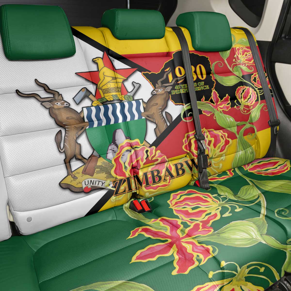 Nyika yeZimbabwe Back Car Seat Cover Happy Independence Day - Flame Lily Flowers