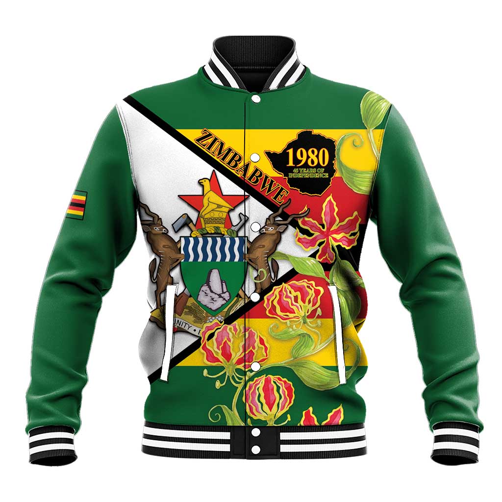 Nyika yeZimbabwe Baseball Jacket Happy Independence Day - Flame Lily Flowers