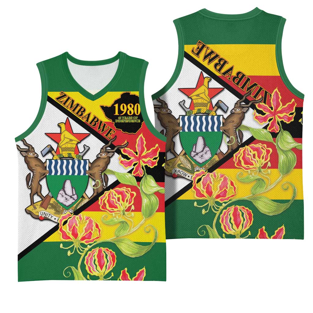 Nyika yeZimbabwe Basketball Jersey Happy Independence Day - Flame Lily Flowers - African Pride