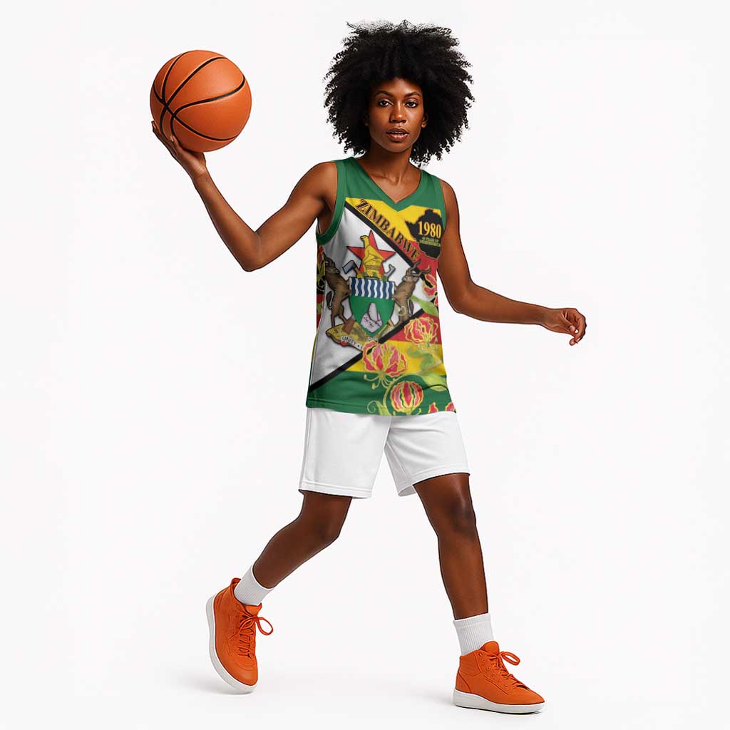 Nyika yeZimbabwe Basketball Jersey Happy Independence Day - Flame Lily Flowers - African Pride