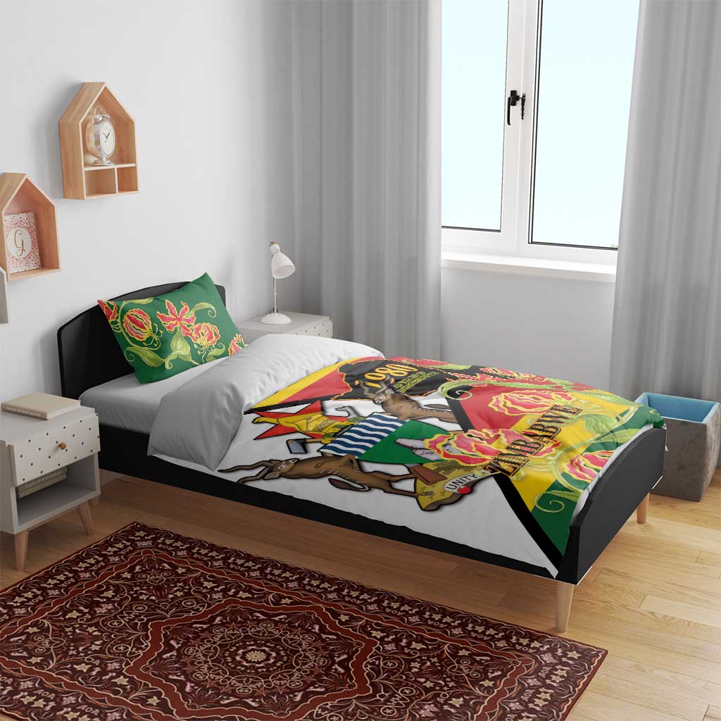 Nyika yeZimbabwe Bedding Set Happy Independence Day - Flame Lily Flowers