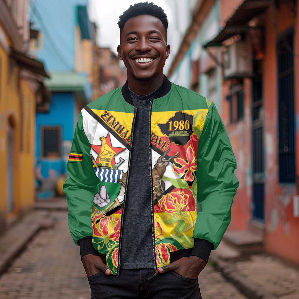 Nyika yeZimbabwe Bomber Jacket Happy Independence Day - Flame Lily Flowers