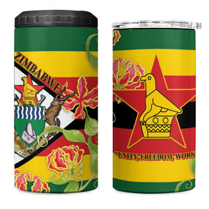 Nyika yeZimbabwe 4 in 1 Can Cooler Tumbler Happy Independence Day - Flame Lily Flowers