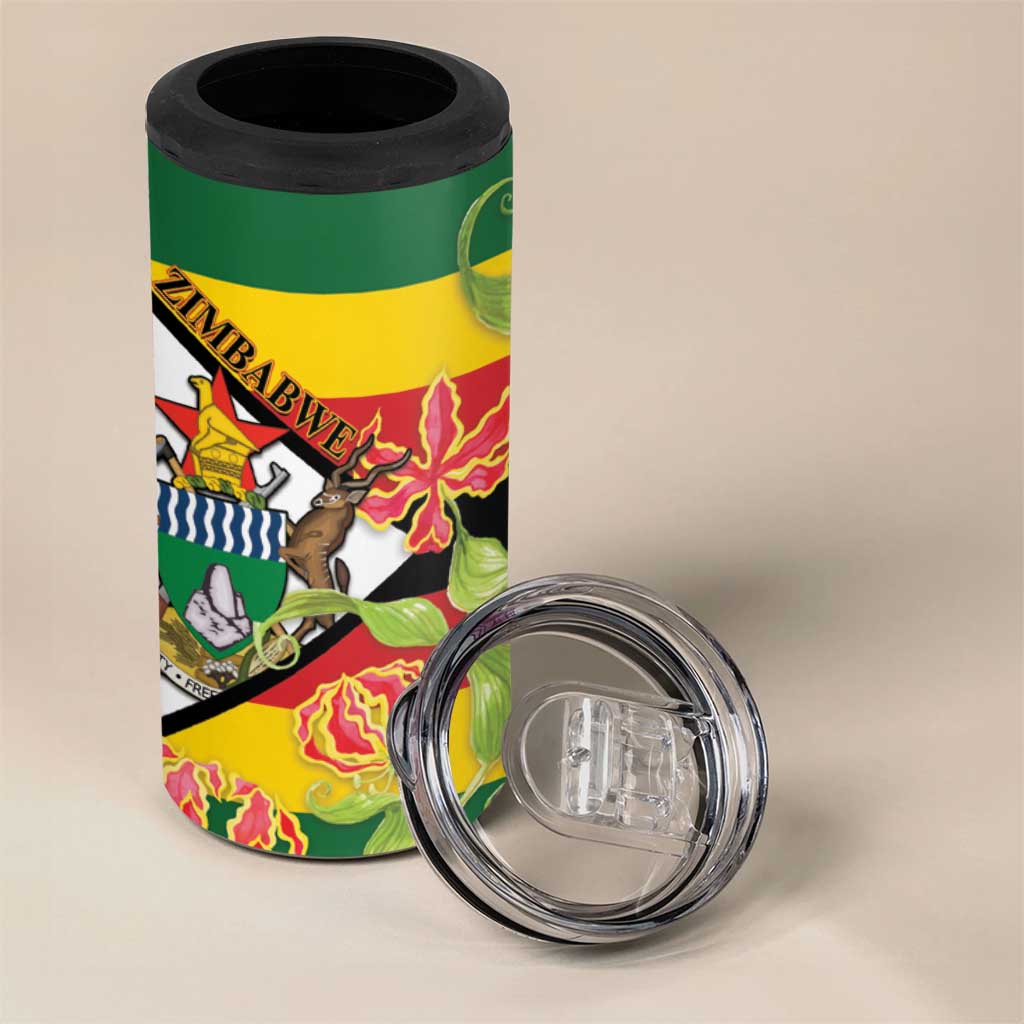Nyika yeZimbabwe 4 in 1 Can Cooler Tumbler Happy Independence Day - Flame Lily Flowers
