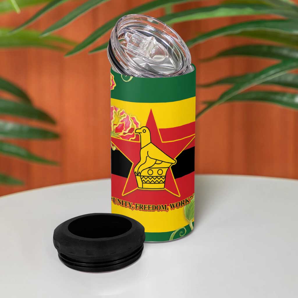 Nyika yeZimbabwe 4 in 1 Can Cooler Tumbler Happy Independence Day - Flame Lily Flowers