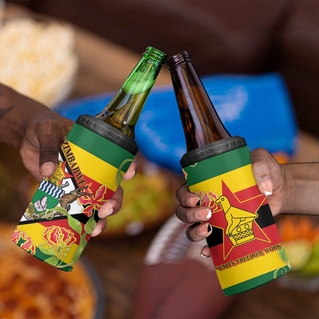 Nyika yeZimbabwe 4 in 1 Can Cooler Tumbler Happy Independence Day - Flame Lily Flowers