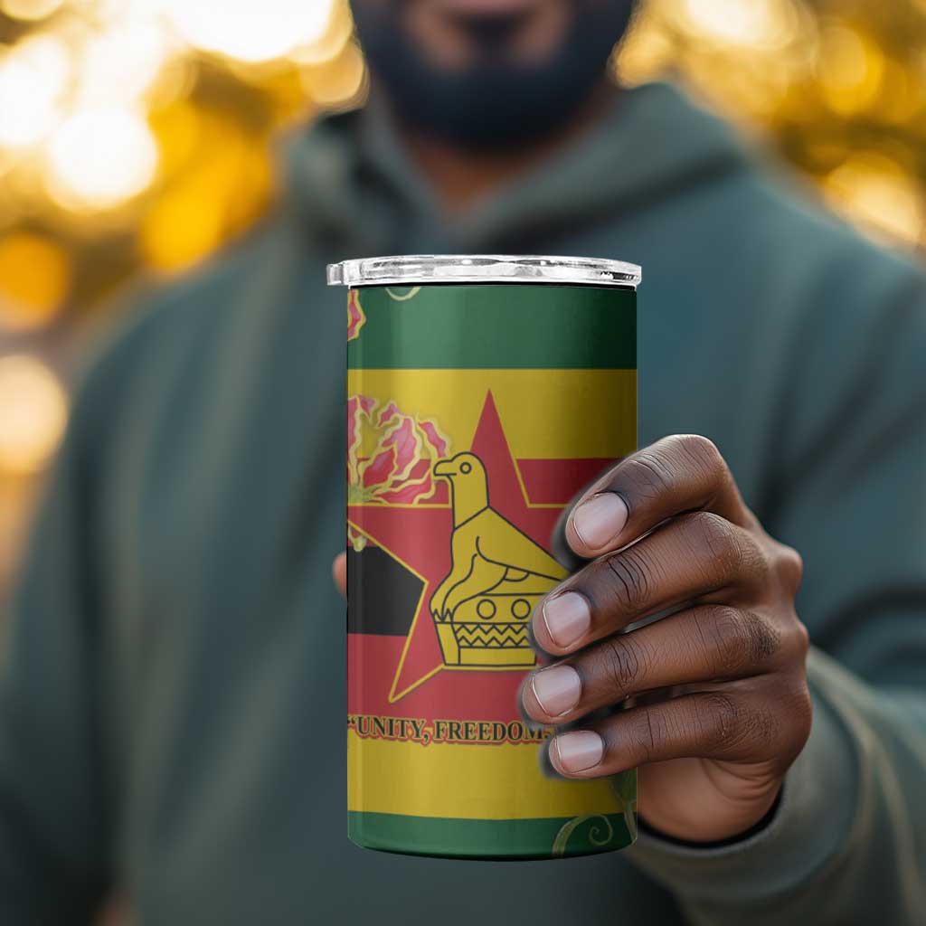 Nyika yeZimbabwe 4 in 1 Can Cooler Tumbler Happy Independence Day - Flame Lily Flowers