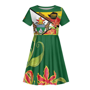 Nyika yeZimbabwe Kid Short Sleeve Dress Happy Independence Day - Flame Lily Flowers