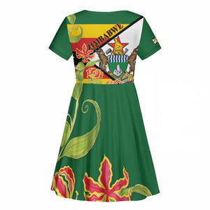 Nyika yeZimbabwe Kid Short Sleeve Dress Happy Independence Day - Flame Lily Flowers