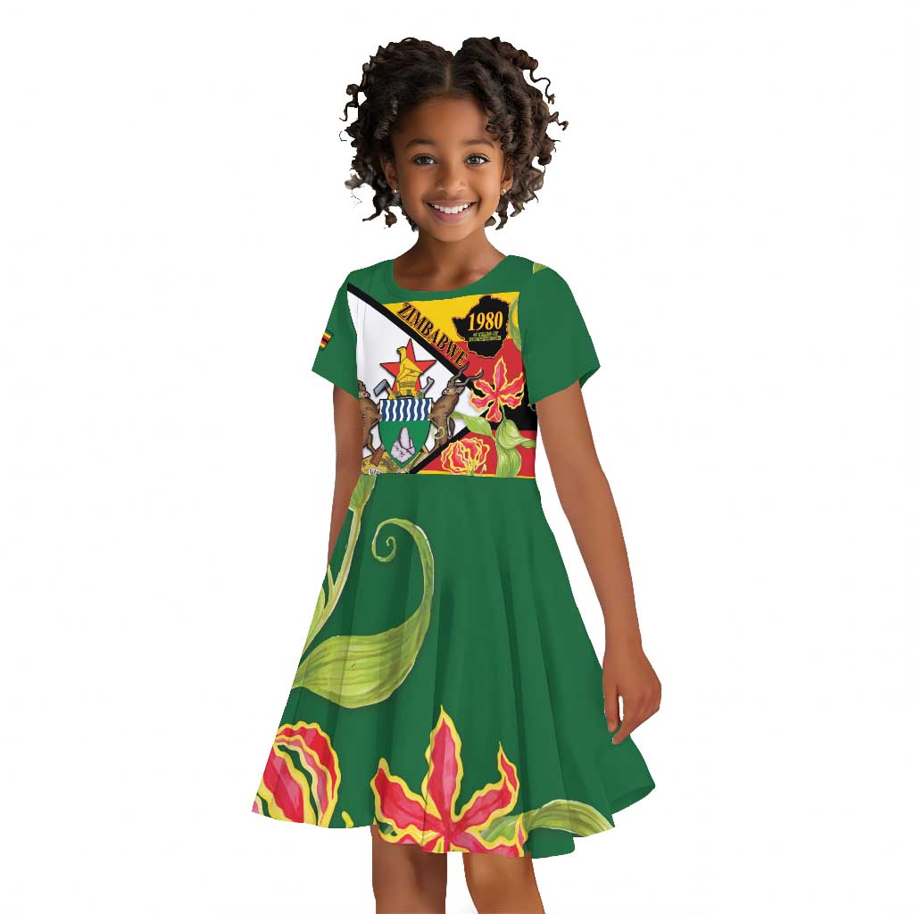 Nyika yeZimbabwe Kid Short Sleeve Dress Happy Independence Day - Flame Lily Flowers